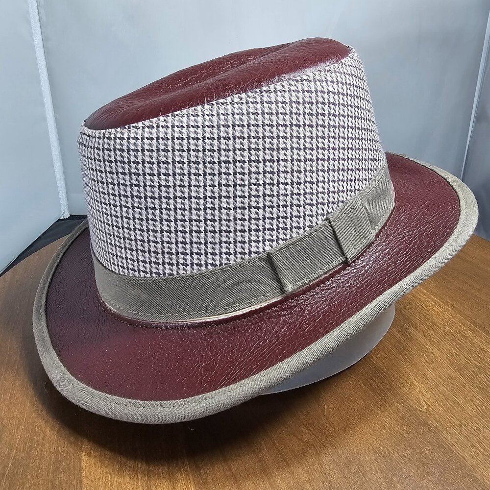 Eco Soho Leather / Fabric Fedora American Hat Makers Burgundy | XX-L 7 7/8 RARE